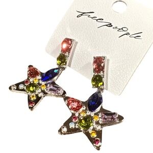 Free People NancyAnn Earrings NWT Womens OS Multicolor Silver Star Crystal Drop
